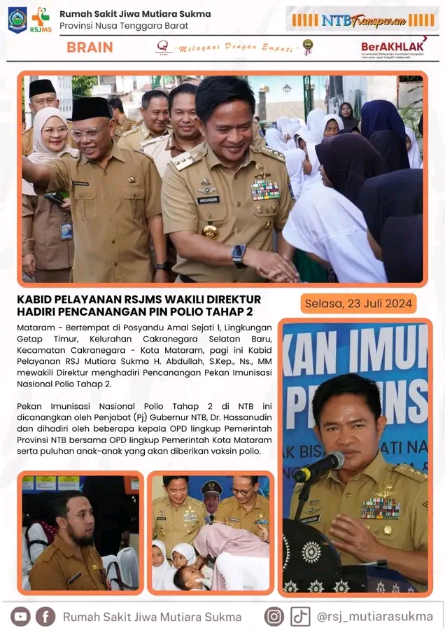 KABID PELAYANAN RSJMS WAKILI DIREKTUR HADIRI PENCANANGAN PIN POLIO TAHAP 2